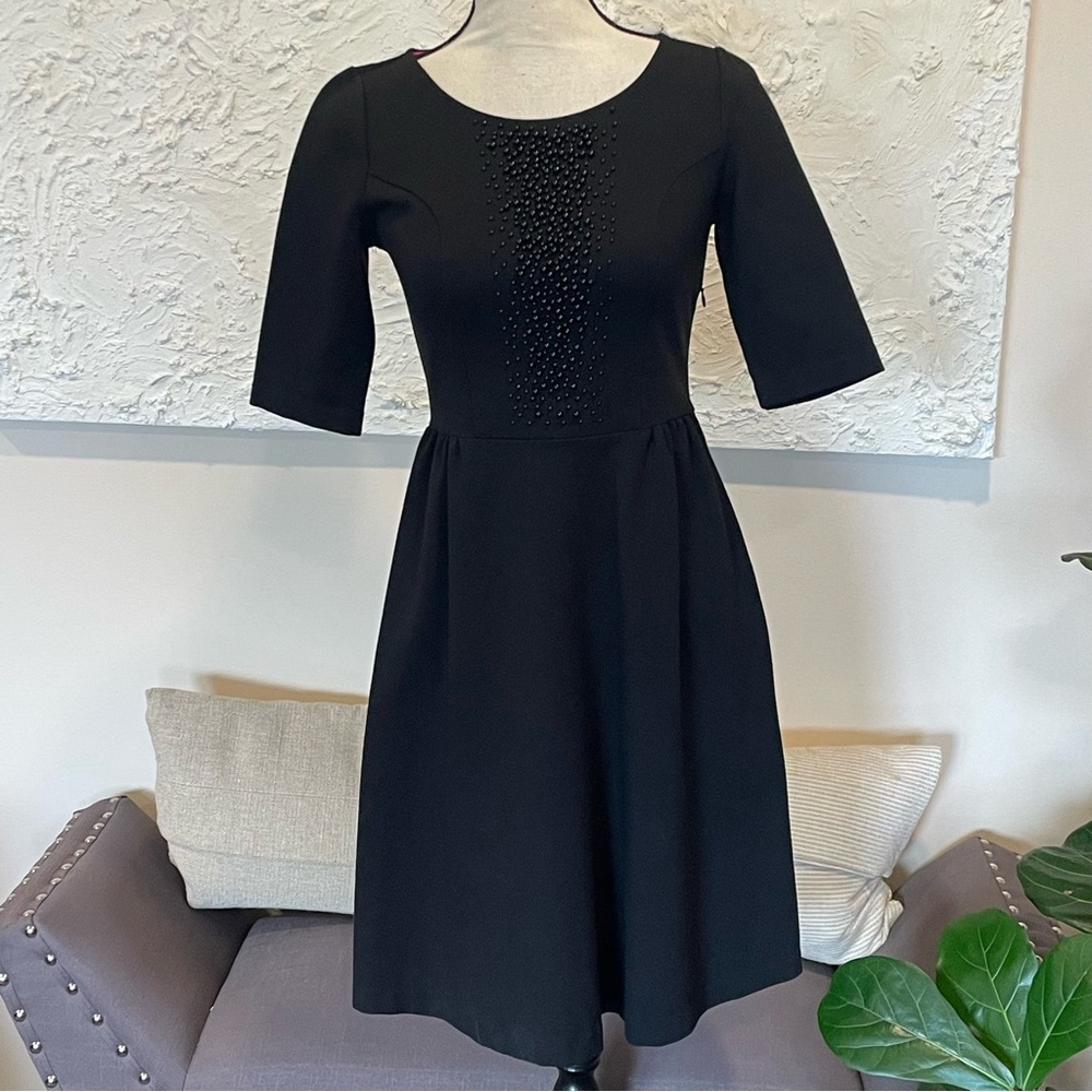 Boden Isabella Black Beaded Ponte Fit & Flare Dress 4R